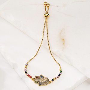 3/$35 Gold Plated Copper Hand Eye Hamsa Cubic Zirconia Chain Bracelet Jewelry